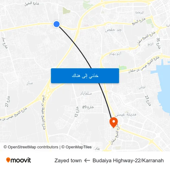Budaiya Highway-22/Karranah to Zayed town map