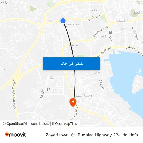 Budaiya Highway-23/Jidd Hafs to Zayed town map