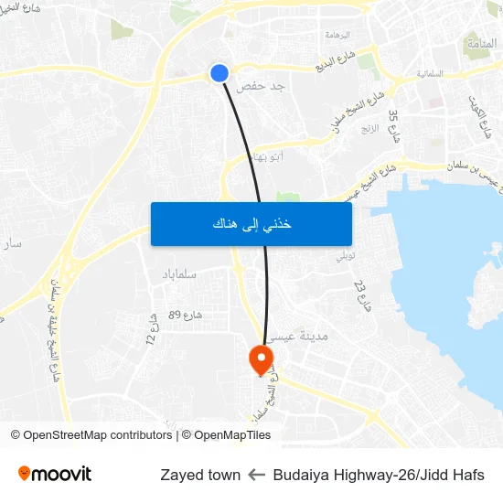 Budaiya Highway-26/Jidd Hafs to Zayed town map