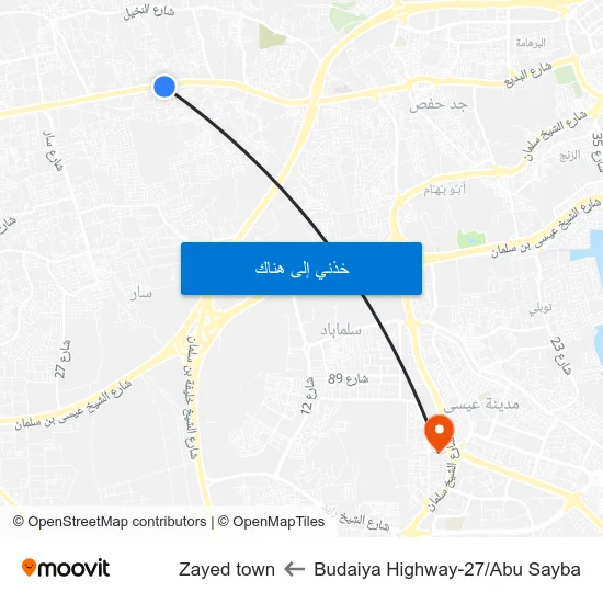Budaiya Highway-27/Abu Sayba to Zayed town map