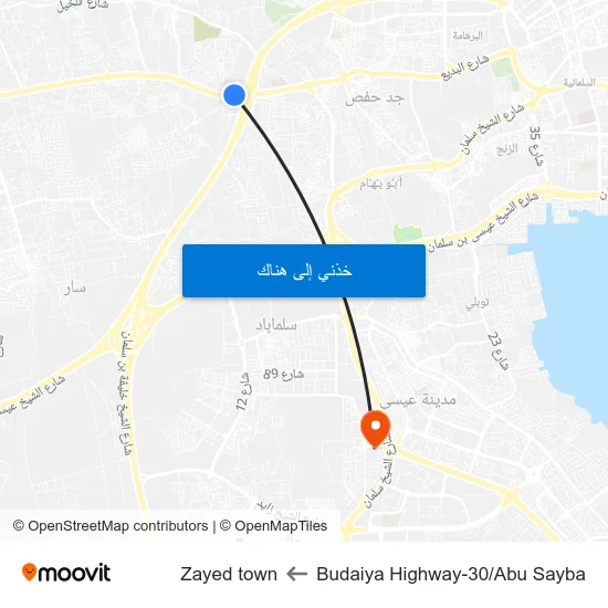 Budaiya Highway-30/Abu Sayba to Zayed town map