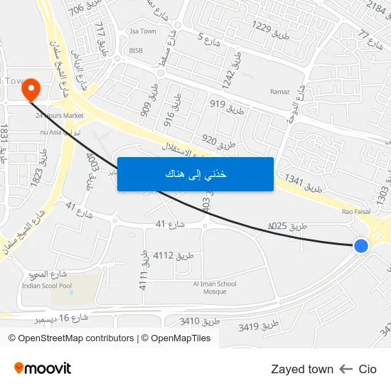 Cio to Zayed town map