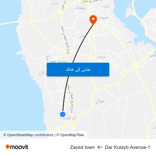 Dar Kulayb Avenue-1 to Zayed town map
