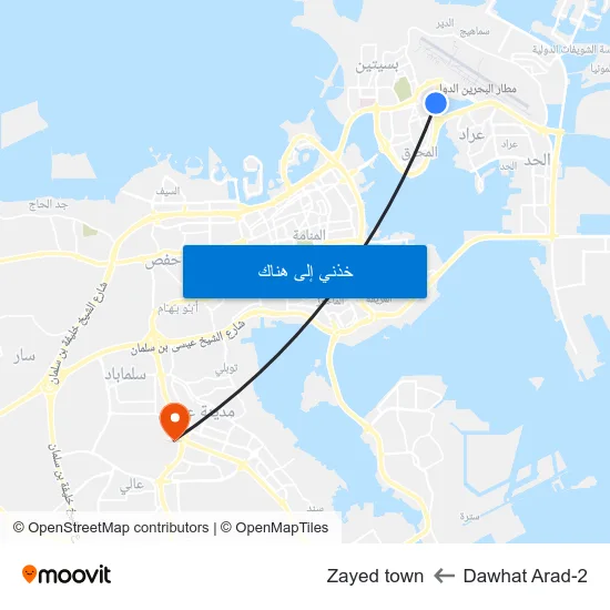 Dawhat Arad-2 to Zayed town map