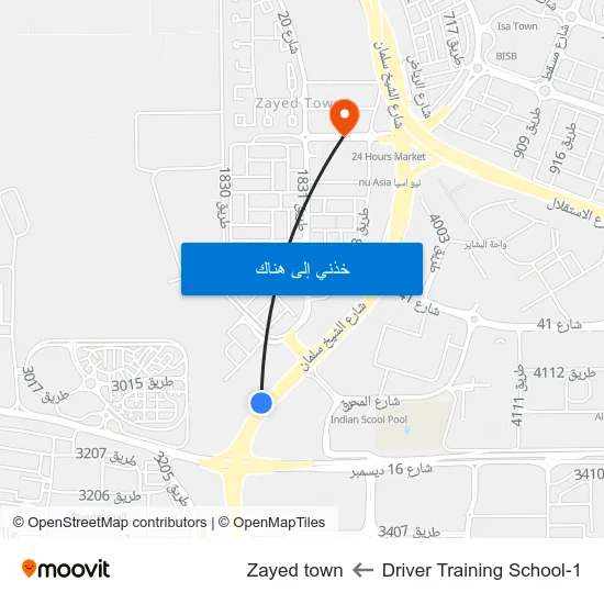 Driver Training School-1 to Zayed town map
