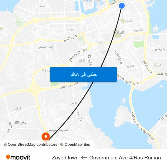 Government Ave-4/Ras Ruman to Zayed town map