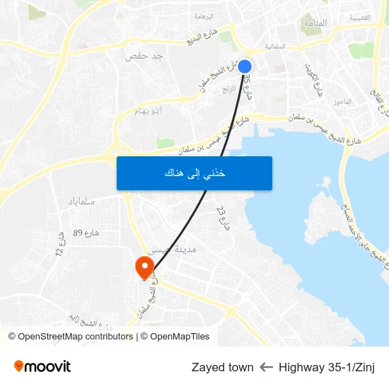 Highway 35-1/Zinj to Zayed town map