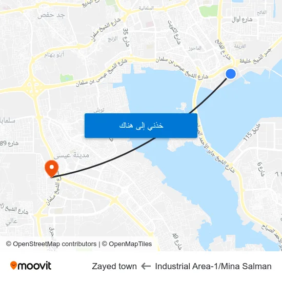 Industrial Area-1/Mina Salman to Zayed town map