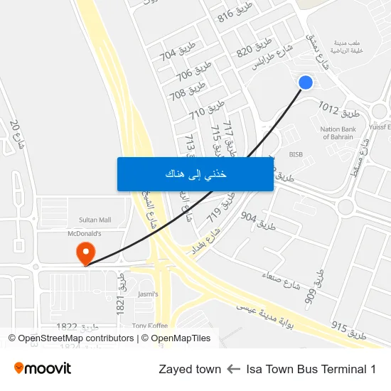 Isa Town Bus Terminal 1 to Zayed town map