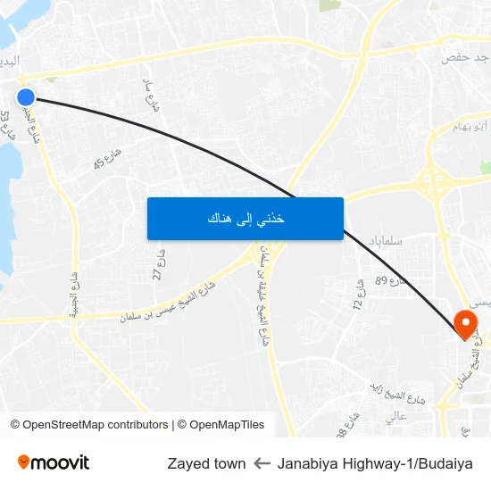 Janabiya Highway-1/Budaiya to Zayed town map