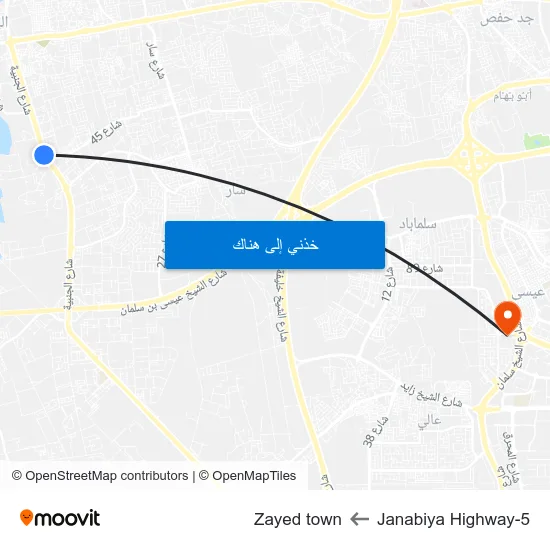 Janabiya Highway-5 to Zayed town map