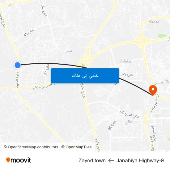 Janabiya Highway-9 to Zayed town map