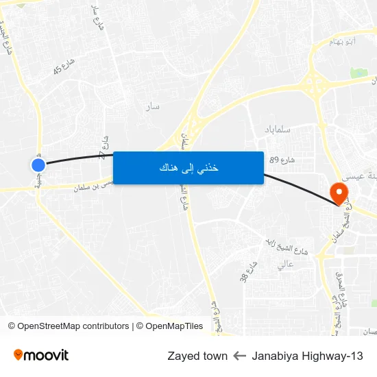 Janabiya Highway-13 to Zayed town map