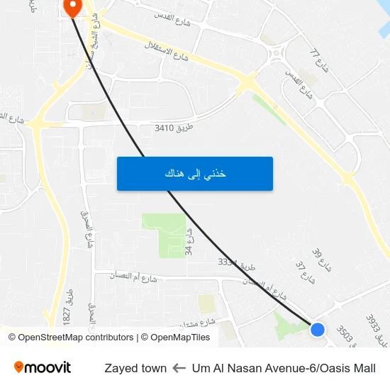 Um Al Nasan Avenue-6/Oasis Mall to Zayed town map