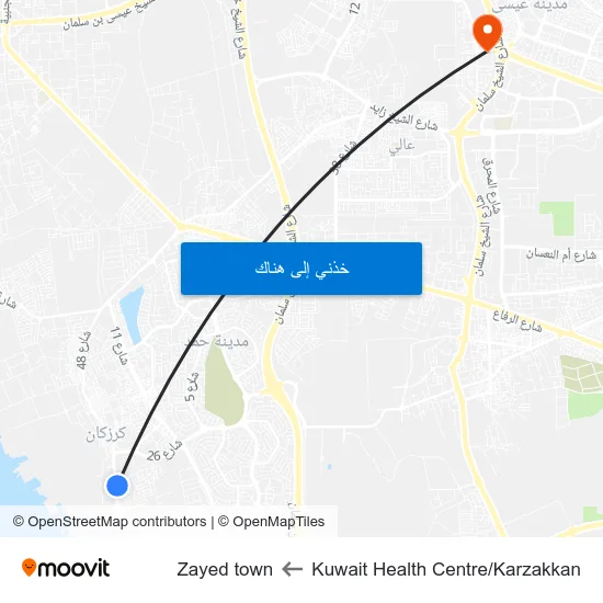 Kuwait Health Centre/Karzakkan to Zayed town map