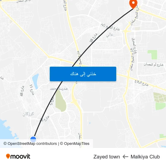 Malkiya Club to Zayed town map