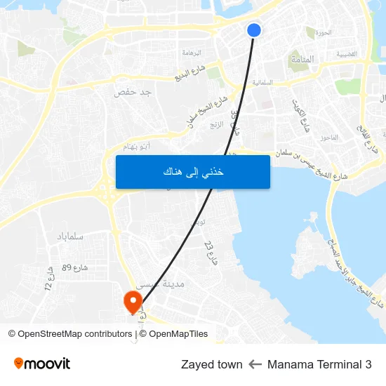 Manama Terminal 3 to Zayed town map