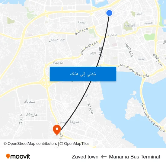 Manama Bus Terminal to Zayed town map