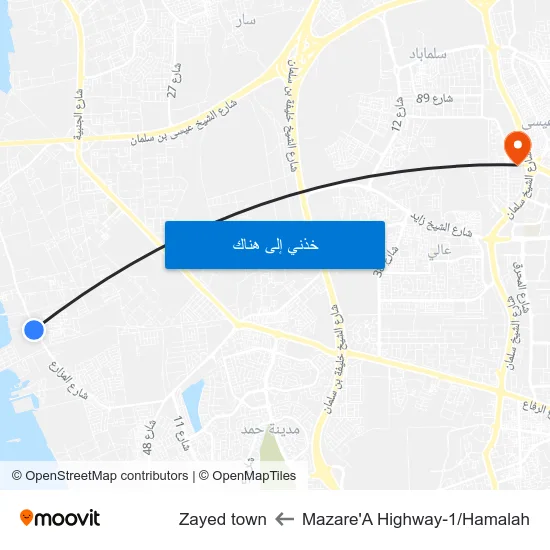Mazare'A  Highway-1/Hamalah to Zayed town map