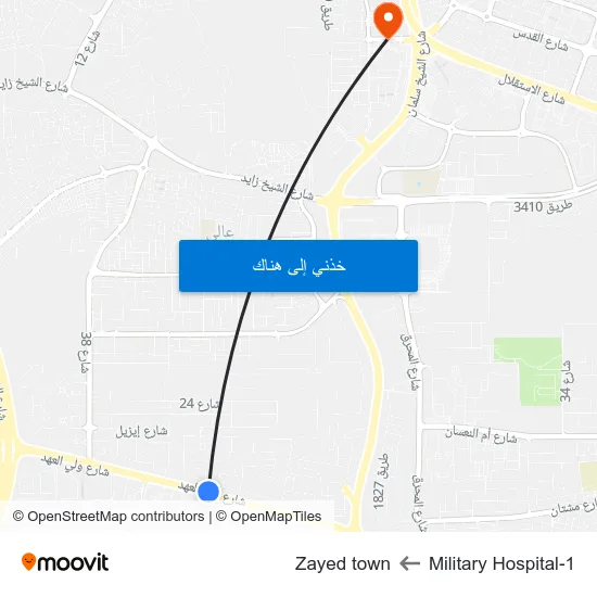 Military Hospital-1 to Zayed town map