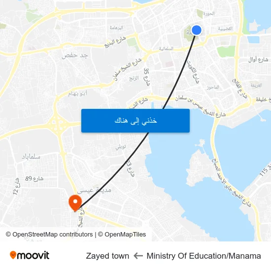 Ministry Of Education/Manama to Zayed town map
