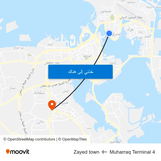 Muharraq Terminal 4 to Zayed town map