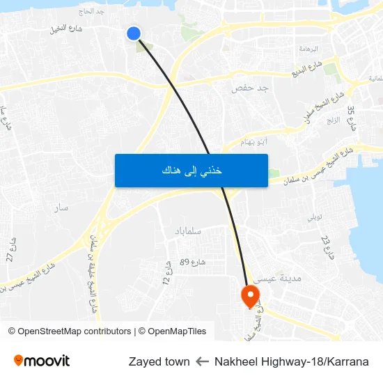 Nakheel Highway-18/Karrana to Zayed town map