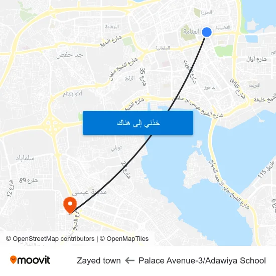Palace Avenue-3/Adawiya School to Zayed town map