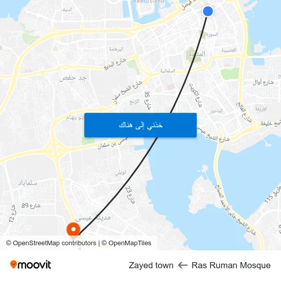Ras Ruman Mosque to Zayed town map