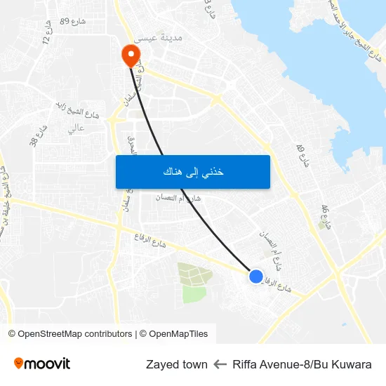 Riffa Avenue-8/Bu Kuwara to Zayed town map