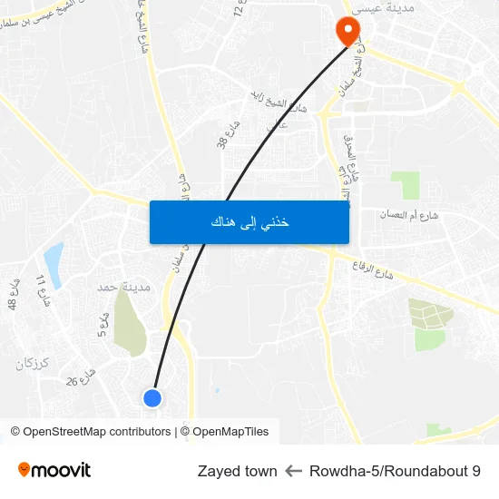 Rowdha-5/Roundabout 9 to Zayed town map