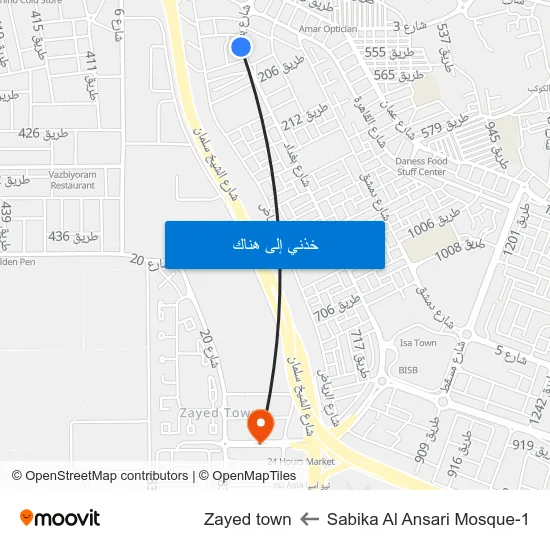 Sabika Al Ansari Mosque-1 to Zayed town map