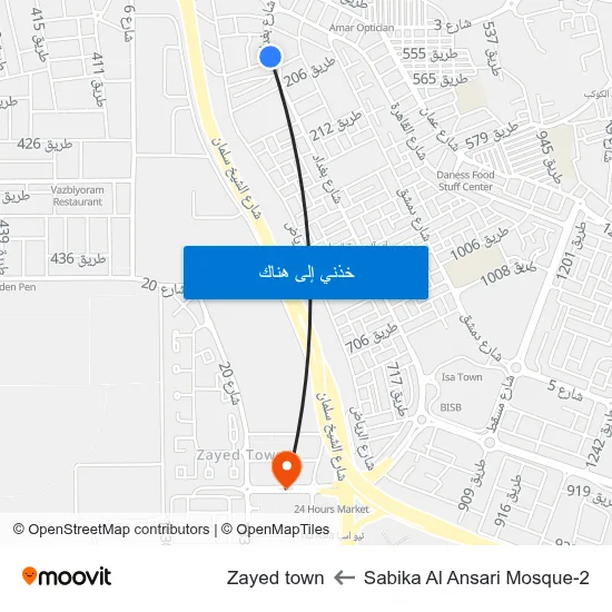 Sabika Al Ansari Mosque-2 to Zayed town map
