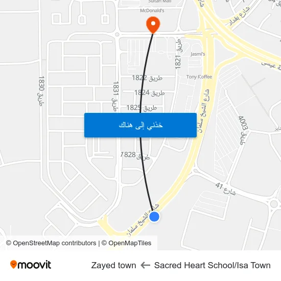 Sacred Heart School/Isa Town to Zayed town map