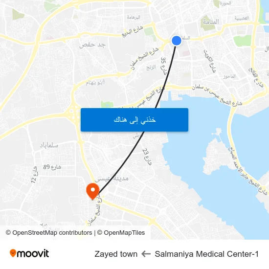Salmaniya Medical Center-1 to Zayed town map