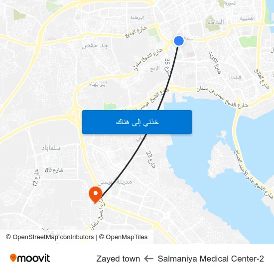 Salmaniya Medical Center-2 to Zayed town map