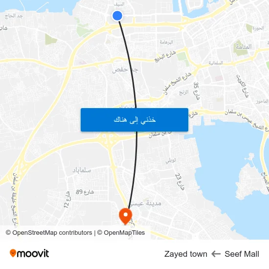 Seef Mall to Zayed town map