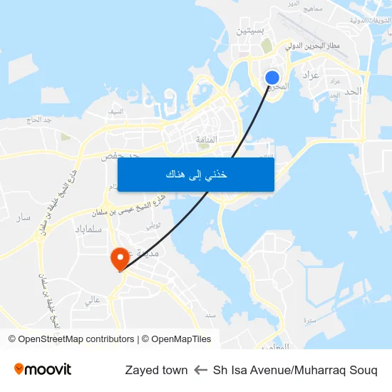 Sh Isa Avenue/Muharraq Souq to Zayed town map