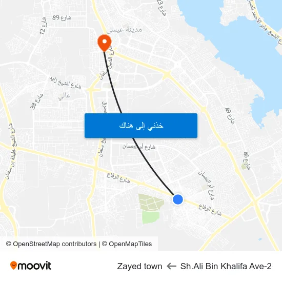 Sh.Ali Bin Khalifa Ave-2 to Zayed town map