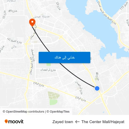 The Center Mall/Hajeyat to Zayed town map