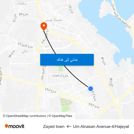 Um Alnasan Avenue-4/Hajeyat to Zayed town map