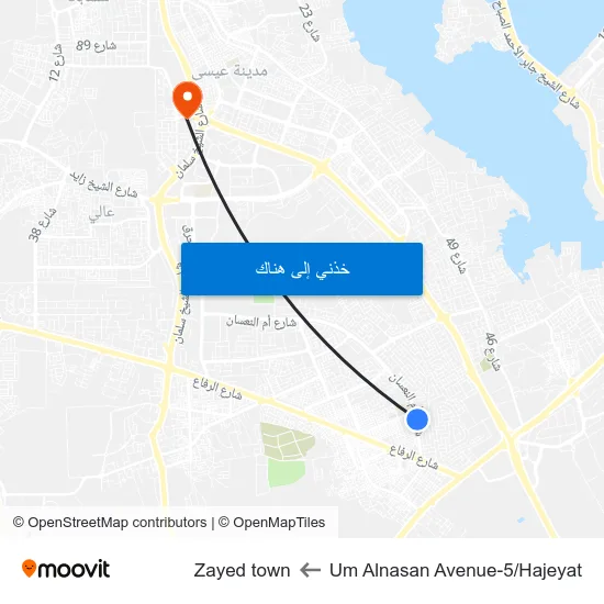 Um Alnasan Avenue-5/Hajeyat to Zayed town map