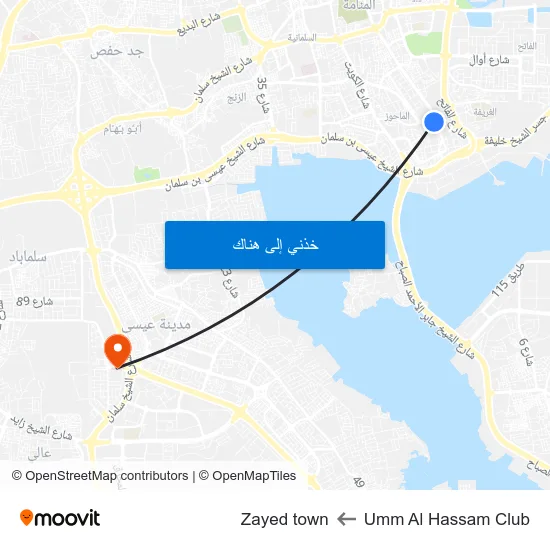 Umm Al Hassam Club to Zayed town map