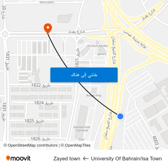 University Of Bahrain/Isa Town to Zayed town map