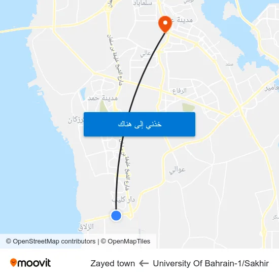 University Of Bahrain-1/Sakhir to Zayed town map