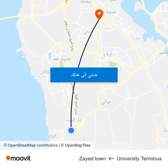 University Terminus to Zayed town map