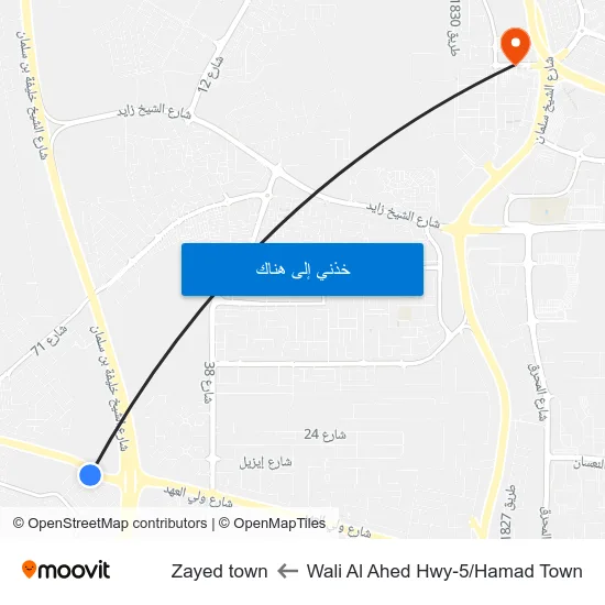 Wali Al Ahed Hwy-5/Hamad Town to Zayed town map