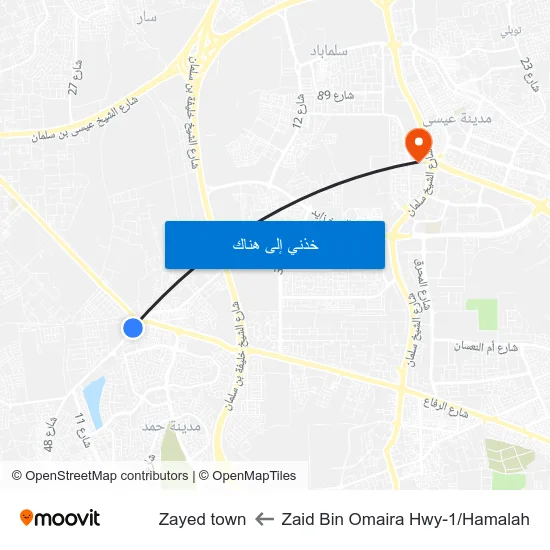 Zaid Bin Omaira Hwy-1/Hamalah to Zayed town map