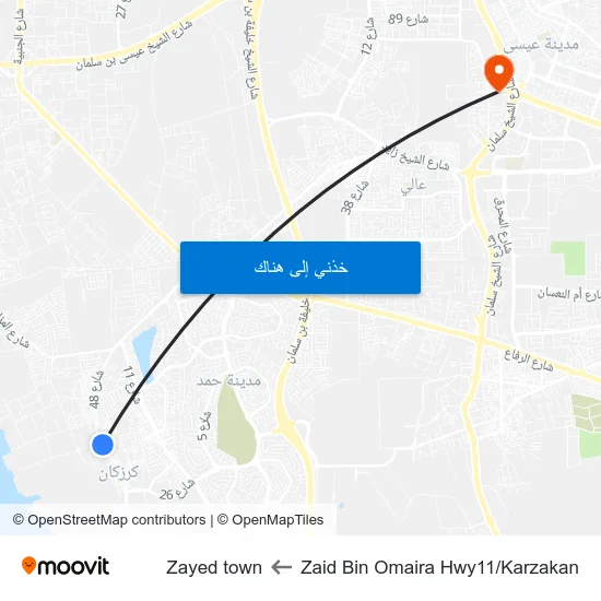 Zaid Bin Omaira Hwy11/Karzakan to Zayed town map
