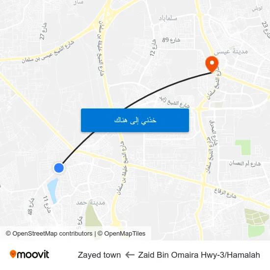 Zaid Bin Omaira Hwy-3/Hamalah to Zayed town map